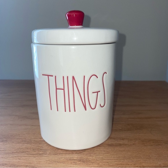 Rae Dunn Things Small Canister with Red Lettering - Picture 1 of 4